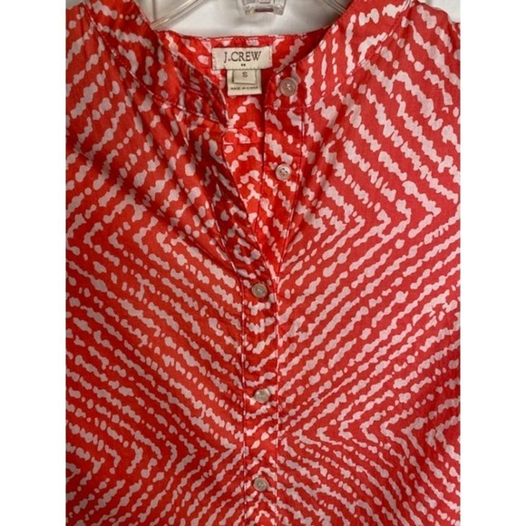 J. Crew Factory Coral White Print Cotton 1/2 Button Blouse Small Roll Tab Sleeve - Picture 5 of 5